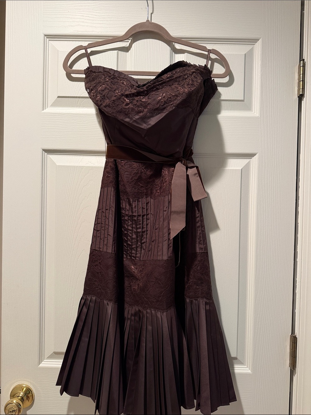 Banana Republic Strapless Lace Panel Dress in Deep Brown